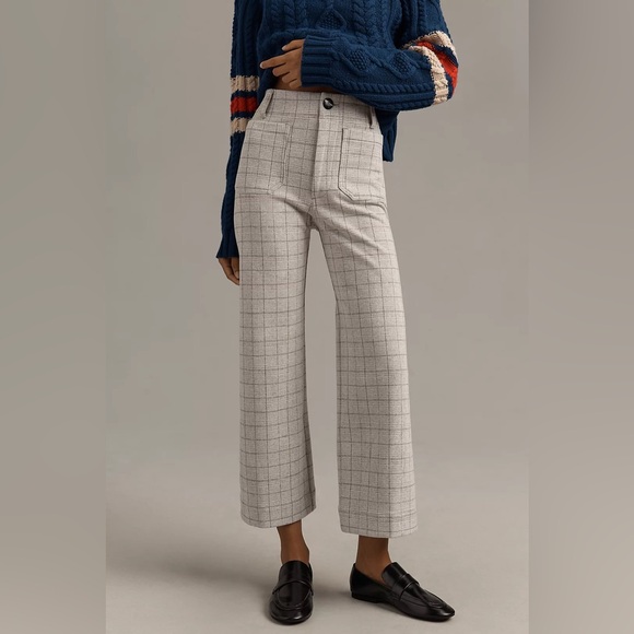NWOT Anthropologie Maeve The Colette Cropped Wide Leg Maeve Trousers Knit Plaid - Picture 3 of 14